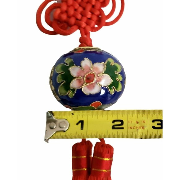 Chinese Ornament Cloisonne Enamel Ball Good Fortune Red Knots Tassel Flower Gold - Picture 9 of 9